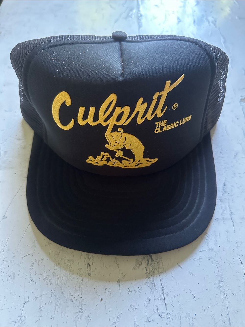 Culprit Black Trucker Hat with Gold Logo - Men’s Casual Cap - Vintage